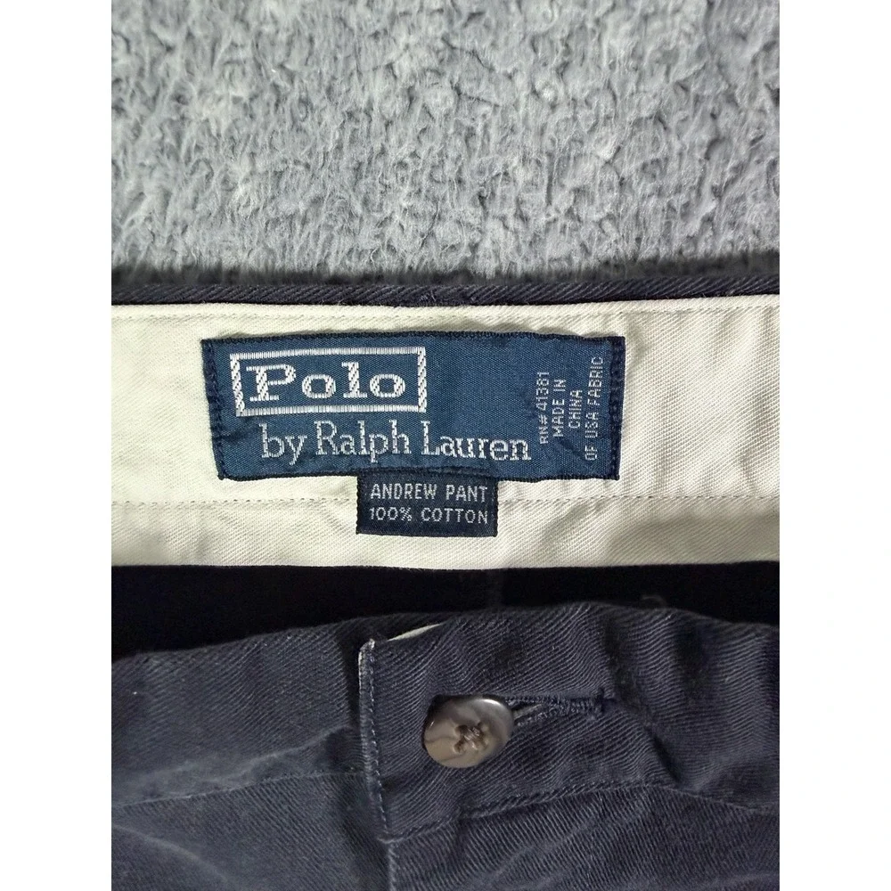 VTG Polo Ralph Lauren Andrew Pants Mens 40x30 (39x28) Blue Pleated Cotton Chino